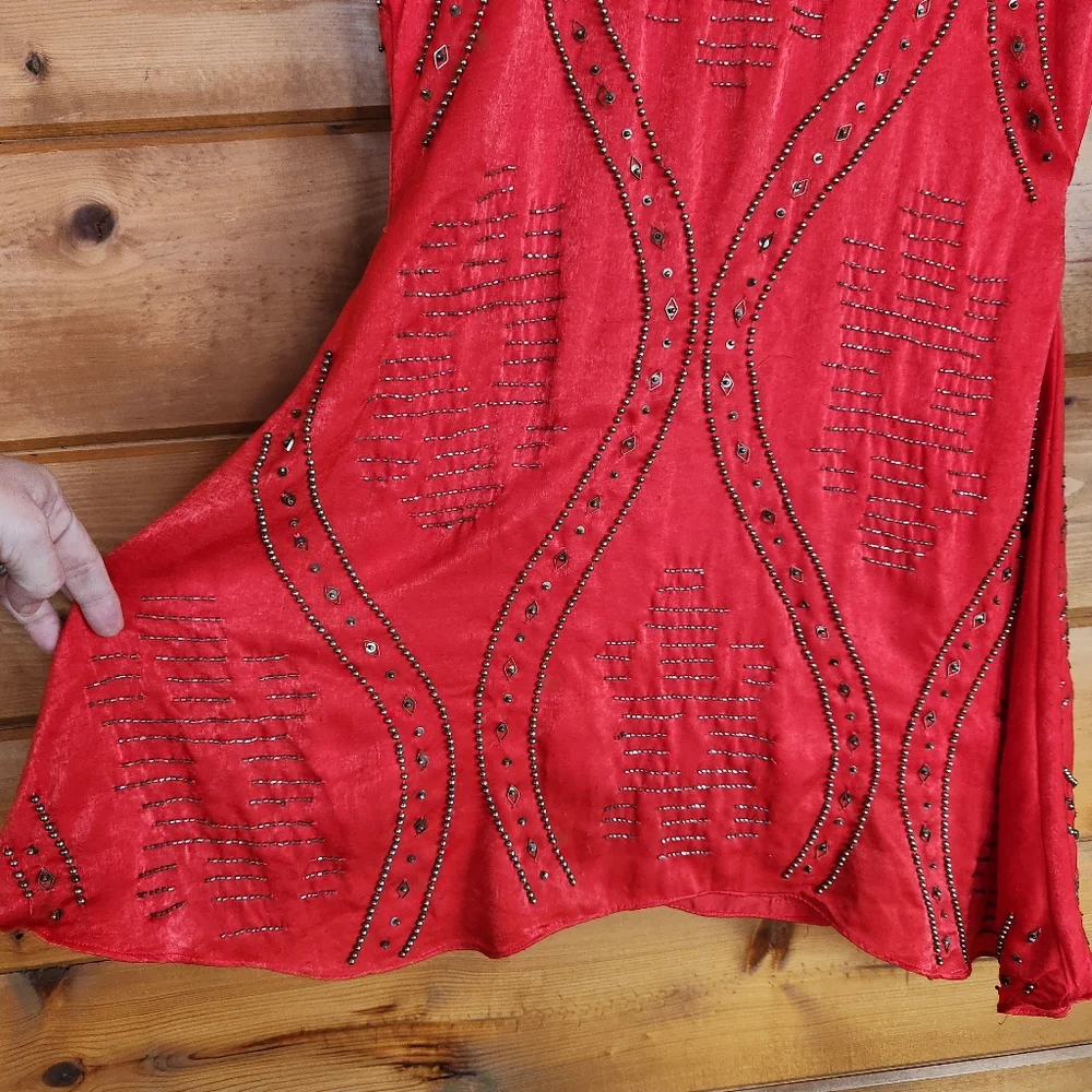 Free people Shine Like the Stars Red Mini Dress Satin Beaded Embellished Size XS